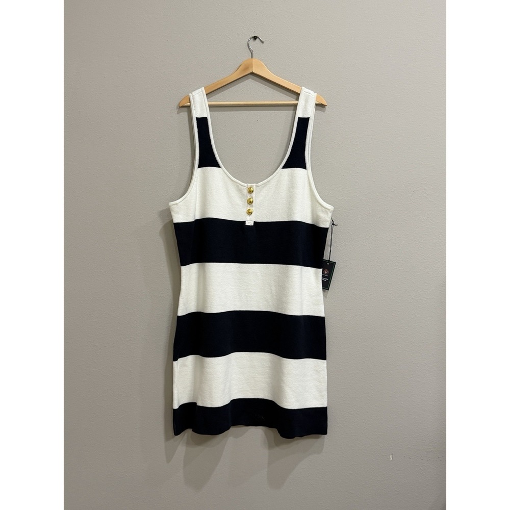 Abercrombie & Fitch Vol. 28 Button Mini Sweater Dress 3x Navy Blue White Stripe